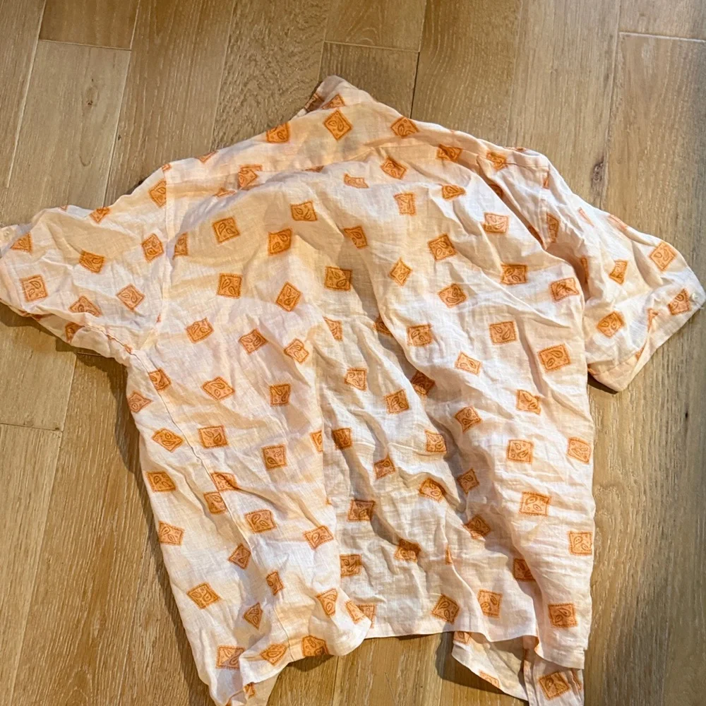 Orange Patterned Casual Button Down Shirt - Picture 3 of 3